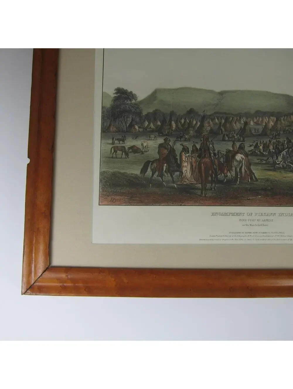 McKenney & Hall Hand Colored Print Encampment Of Piekann Indians Antique Framed